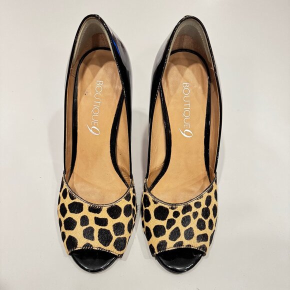 Boutique 9 Animal Print Black Open Toe Pumps - Size 8 - Excellent Condition - Picture 1 of 10